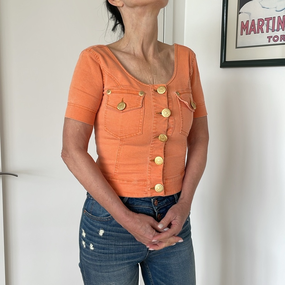 Moschino Vintage Jeans Orange Button Down Shirt - Picture 2 of 13